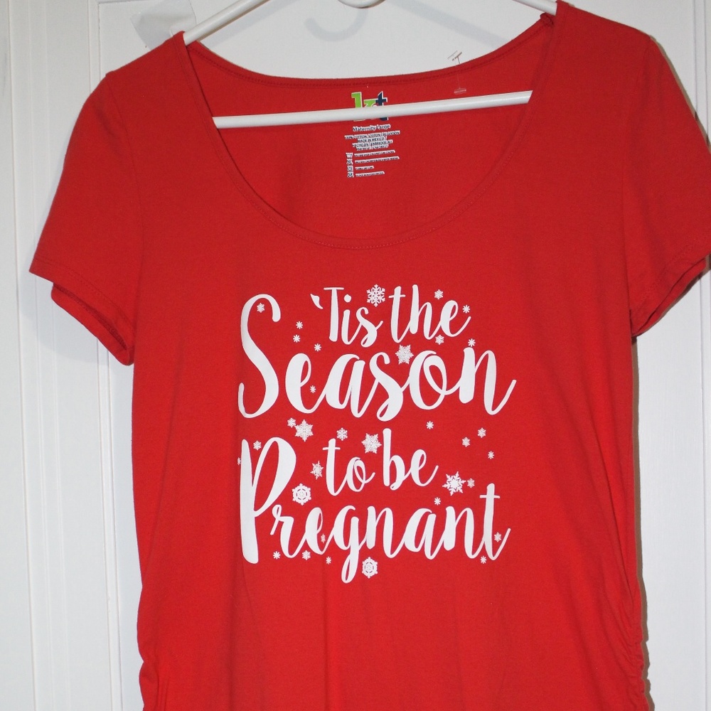 Red 'Tis the Season to Be Pregnant' Short Sleeve Tee